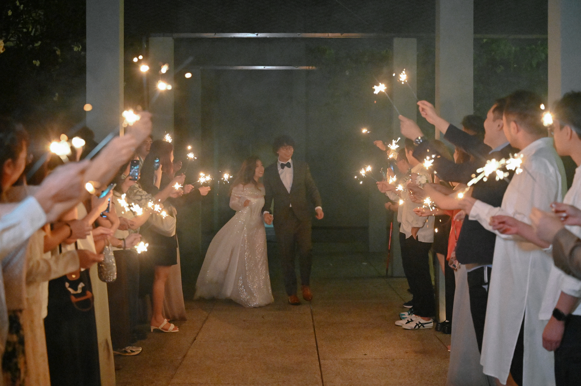 Sparkler send-off grand exit with guests